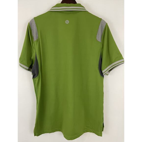 Lululemon Men's Polo Green Gray Octagon Logo Stretchy Size M RARE - Picture 4 of 7